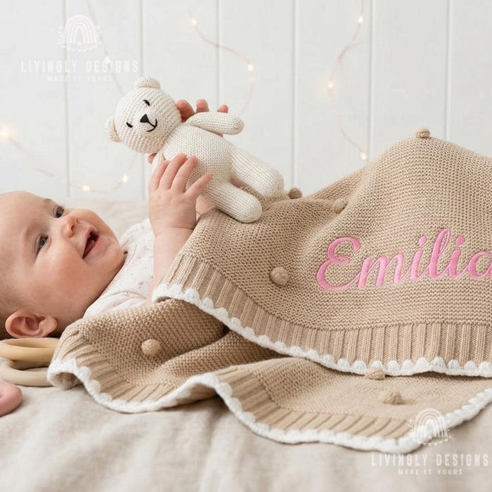 Embroidered Knit Baby Blanket Personalized Receiving Keepsake