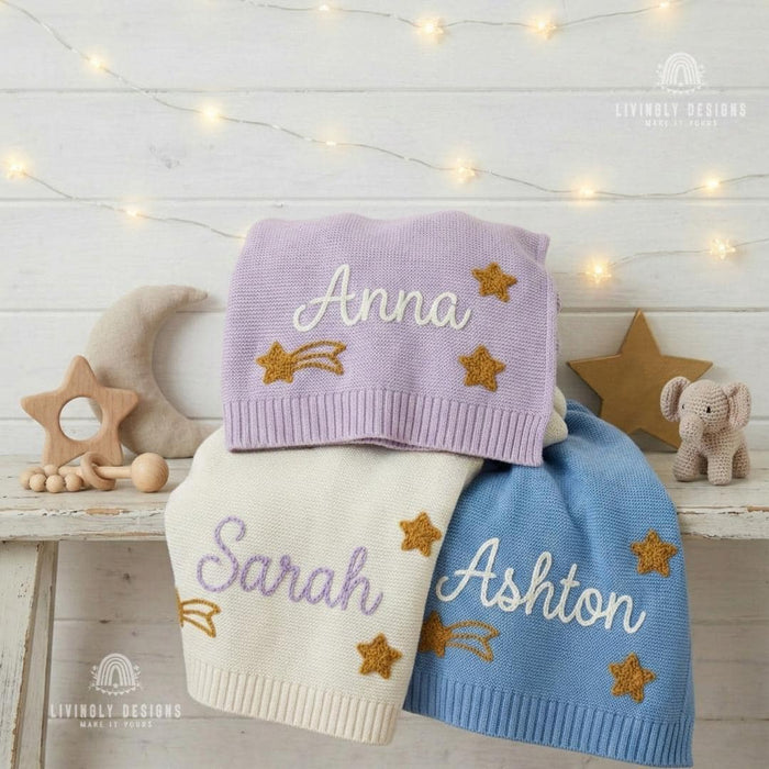 Personalized Shooting Star Knit Baby Blanket