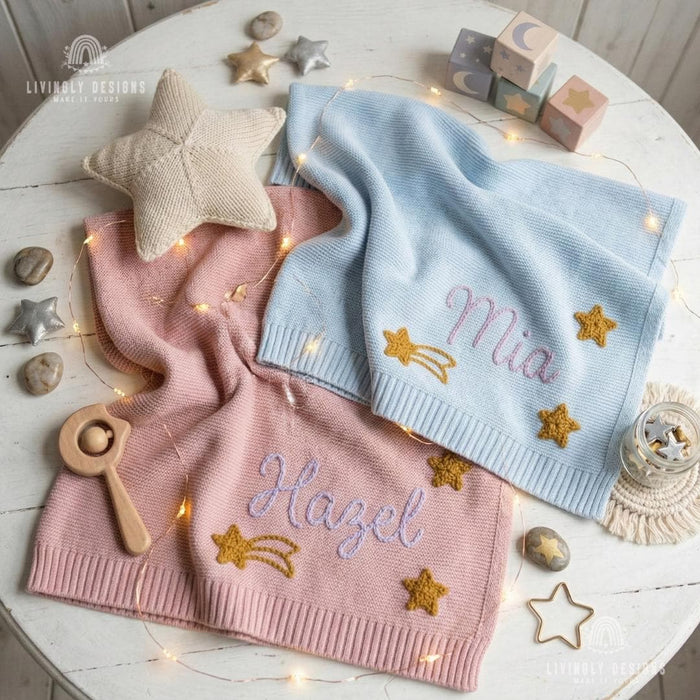 Personalized Shooting Star Knit Baby Blanket