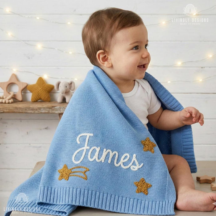 Personalized Shooting Star Knit Baby Blanket