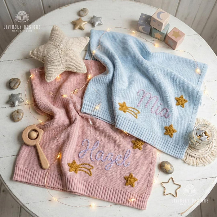 Personalized Shooting Star Knit Baby Blanket