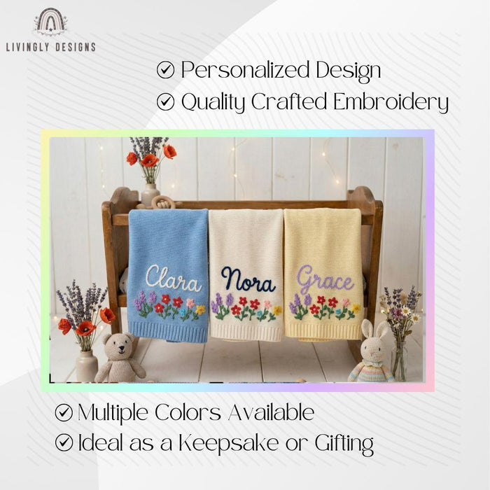 Custom Flower Bed Baby Blanket: Personalized Name Keepsake Gift