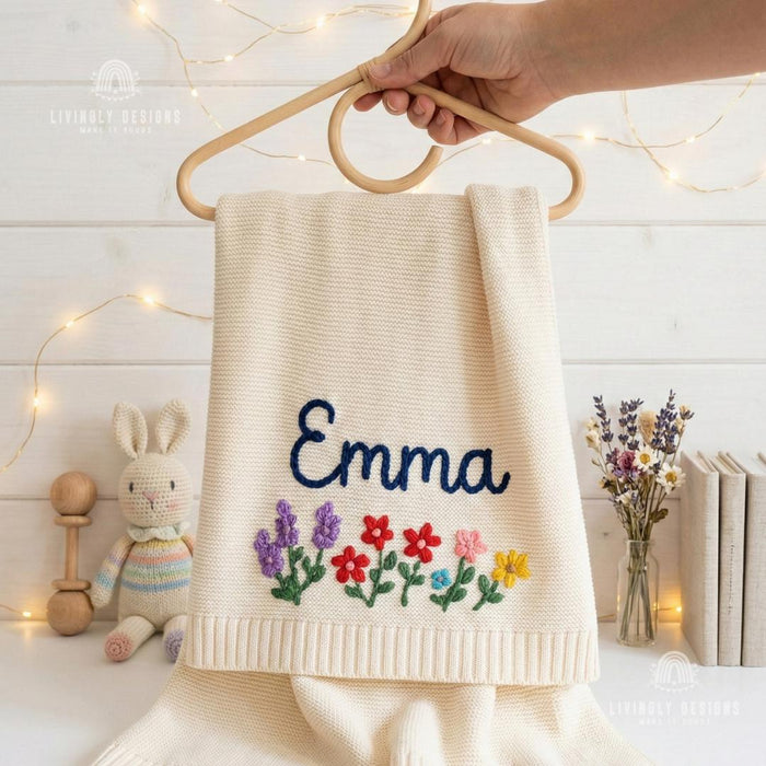 Custom Flower Bed Baby Blanket: Personalized Name Keepsake Gift