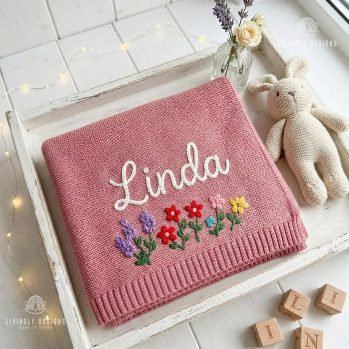 Custom Flower Bed Baby Blanket: Personalized Name Keepsake Gift