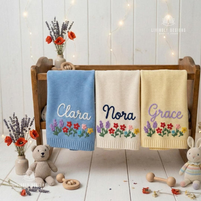 Custom Flower Bed Baby Blanket: Personalized Name Keepsake Gift