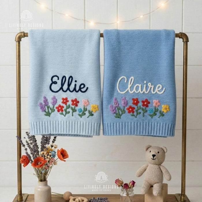 Custom Flower Bed Baby Blanket: Personalized Name Keepsake Gift