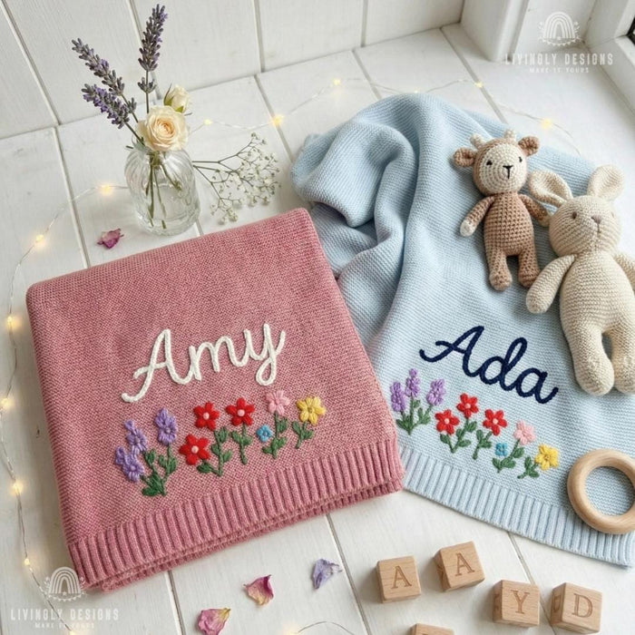 Custom Flower Bed Baby Blanket: Personalized Name Keepsake Gift