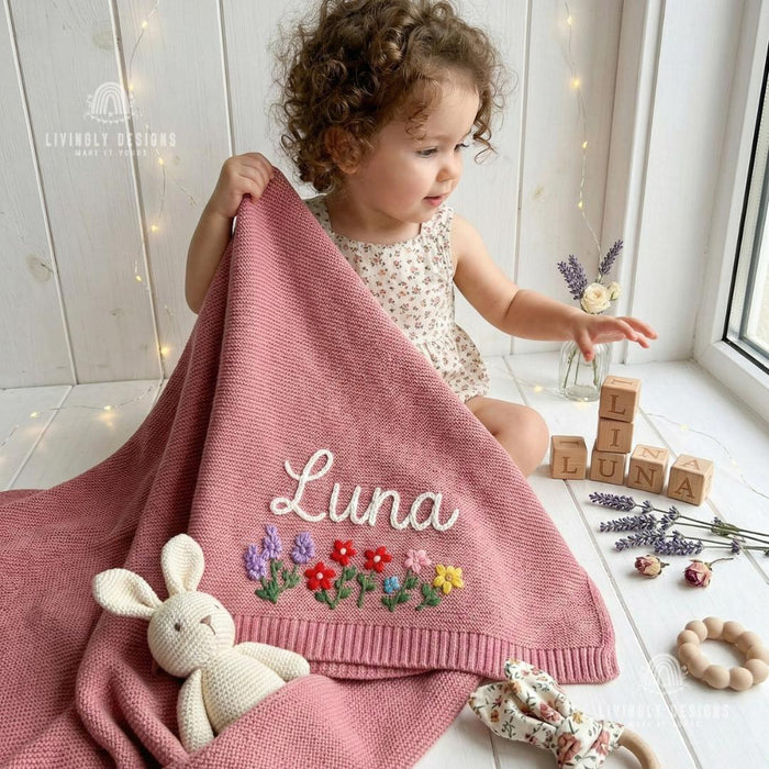 Custom Flower Bed Baby Blanket: Personalized Name Keepsake Gift