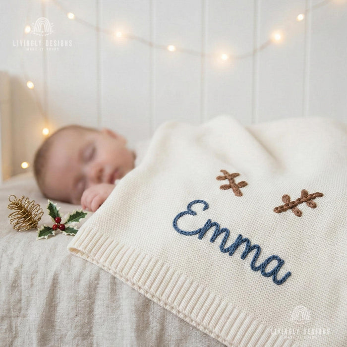 Personalized Antler Baby Blanket: Christmas Name Keepsake Gift