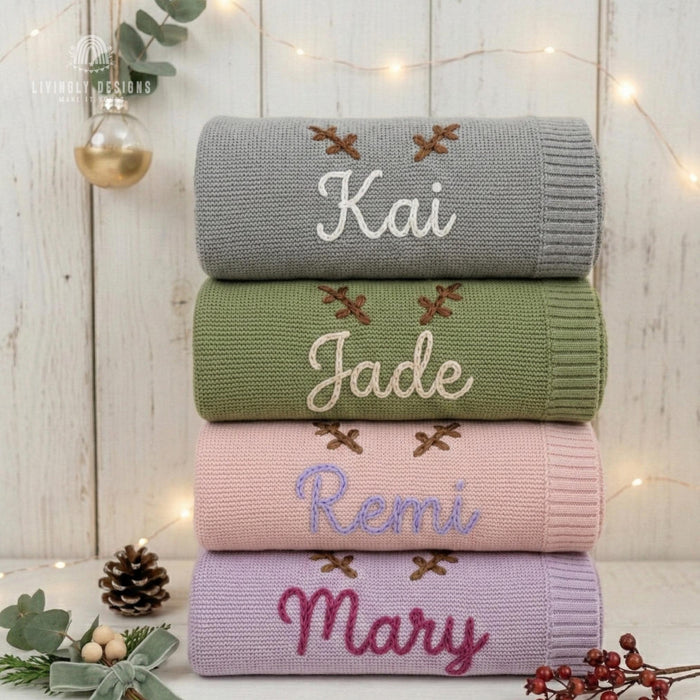 Personalized Antler Baby Blanket: Christmas Name Keepsake Gift