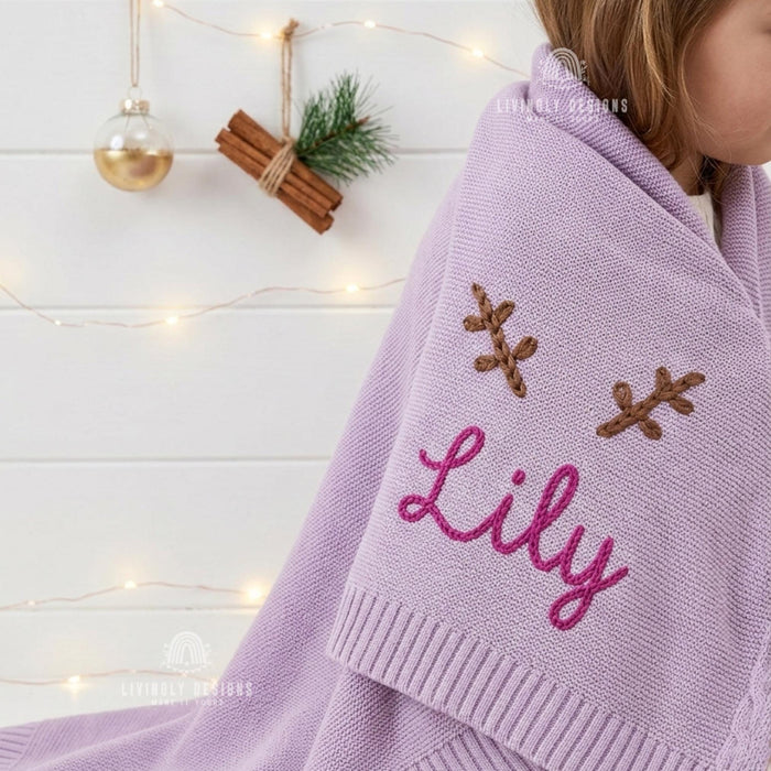 Personalized Antler Baby Blanket: Christmas Name Keepsake Gift