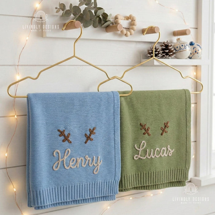 Personalized Antler Baby Blanket: Christmas Name Keepsake Gift