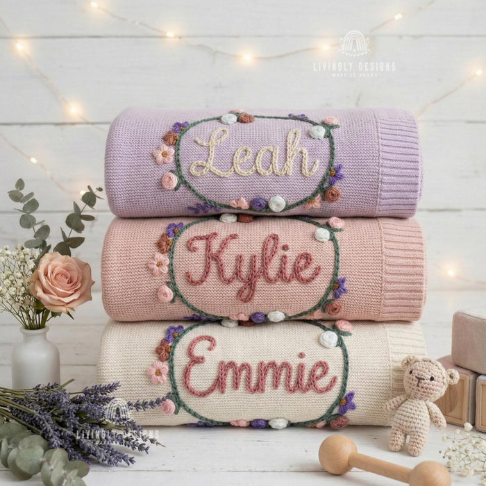 Custom Flower Circle Baby Blanket: Personalized Name Keepsake Gift