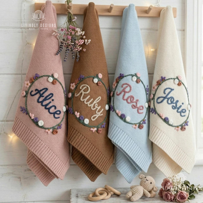 Custom Flower Circle Baby Blanket: Personalized Name Keepsake Gift