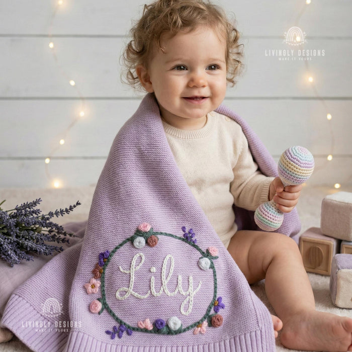 Custom Flower Circle Baby Blanket: Personalized Name Keepsake Gift