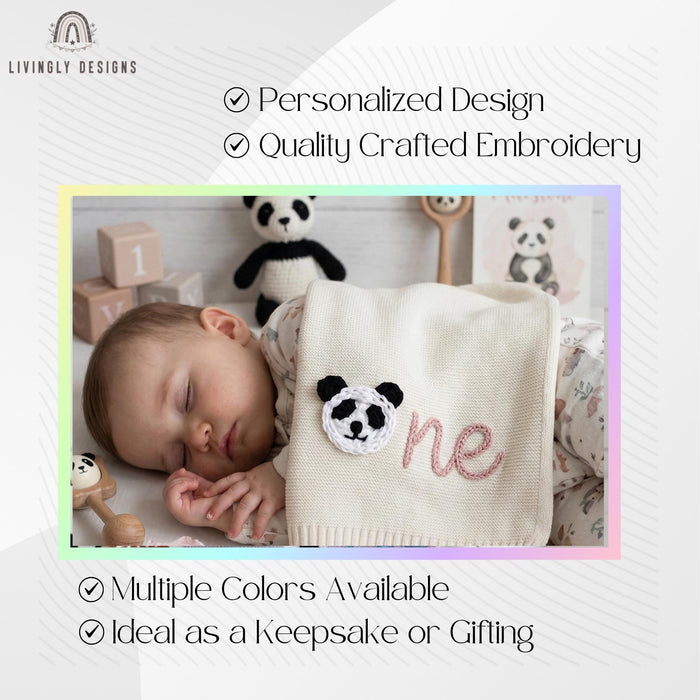 Personalized Baby Blanket: Panda Number Embroidered Birthday Blanket
