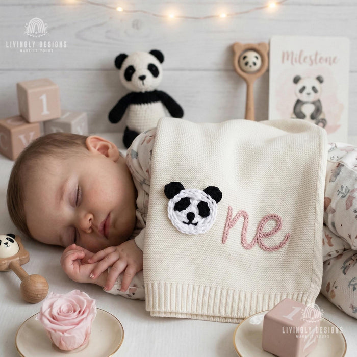 Personalized Baby Blanket: Panda Number Embroidered Birthday Blanket