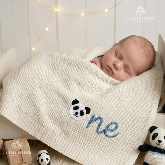 Personalized Baby Blanket: Panda Number Embroidered Birthday Blanket