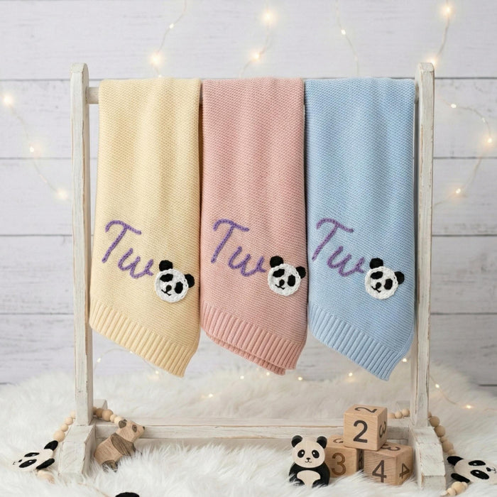 Personalized Baby Blanket: Panda Number Embroidered Birthday Blanket