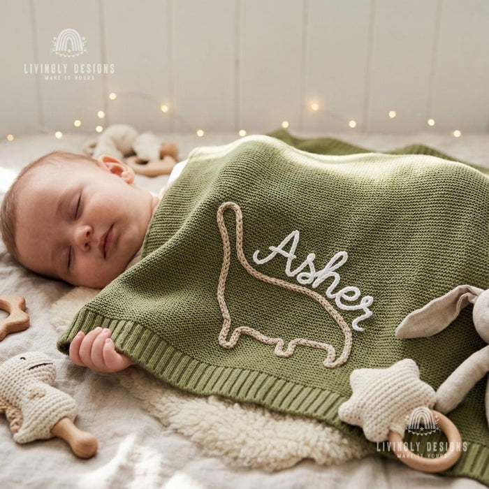 Custom Dinosaur Blanket : Soft Knit Baby Blanket