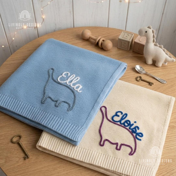 Custom Dinosaur Blanket : Soft Knit Baby Blanket