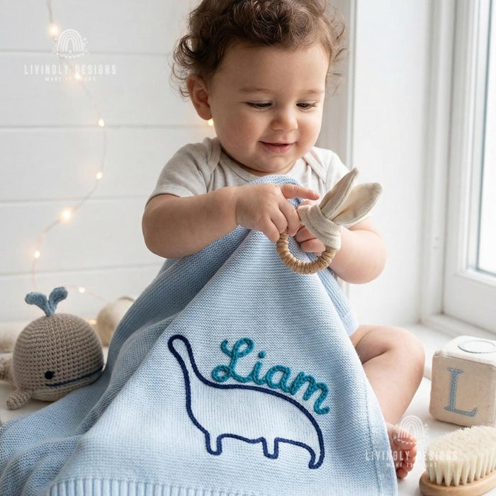 Custom Dinosaur Blanket : Soft Knit Baby Blanket