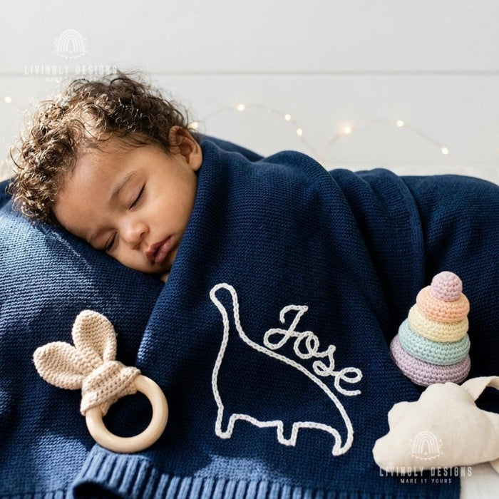 Custom Dinosaur Blanket : Soft Knit Baby Blanket