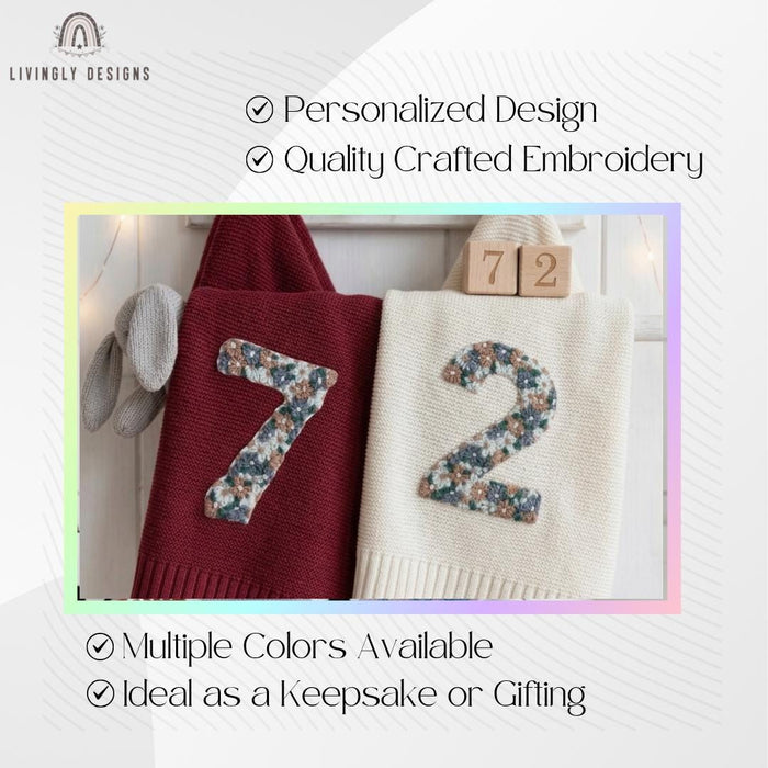 Personalized Baby Milestone Blanket with Floral Number