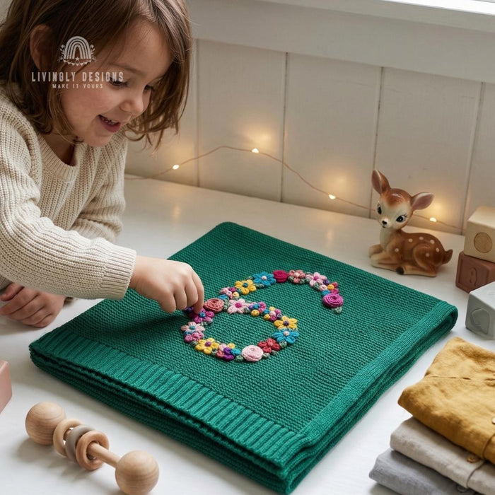 Custom Floral Number Knit Blanket Baby Milestone