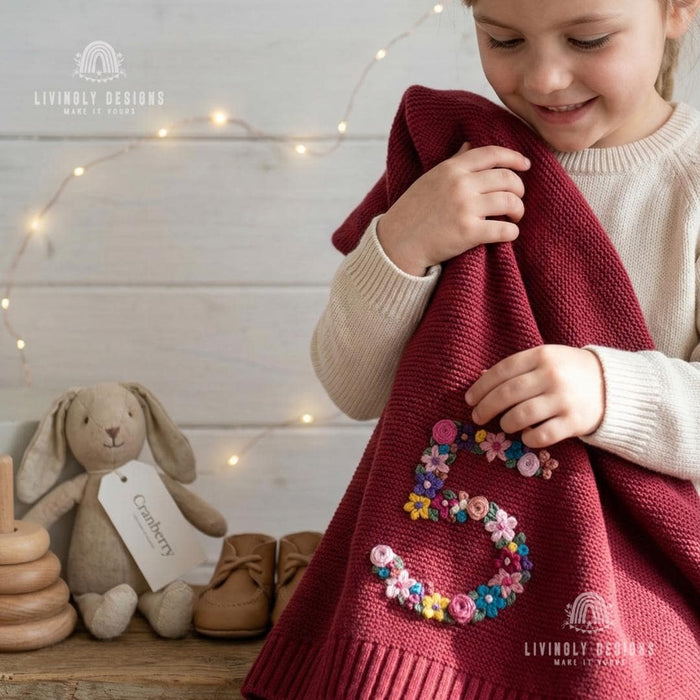 Custom Floral Number Knit Blanket Baby Milestone