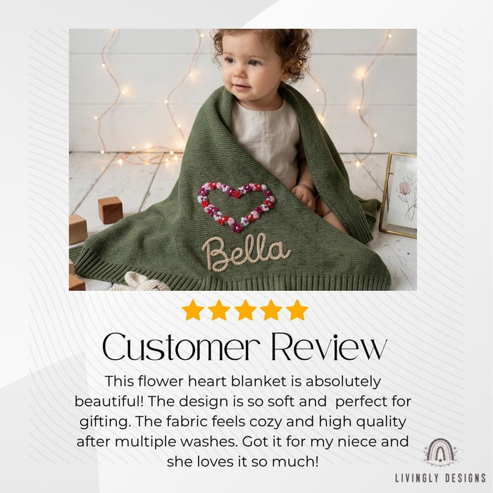 Floral Heart Blanket Personalized: Custom Baby Gift Soft Cozy Keepsake