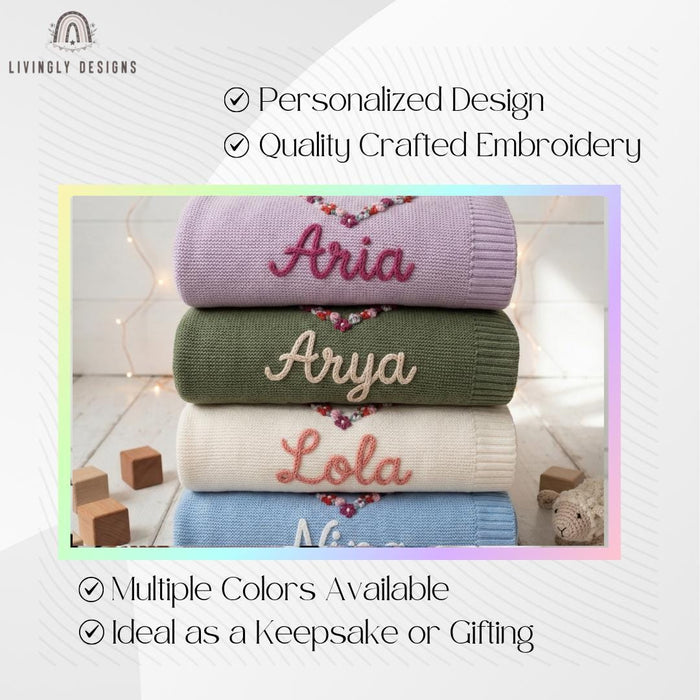 Floral Heart Blanket Personalized: Custom Baby Gift Soft Cozy Keepsake