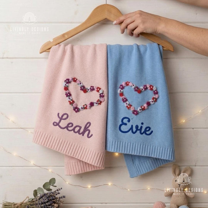 Floral Heart Blanket Personalized: Custom Baby Gift Soft Cozy Keepsake