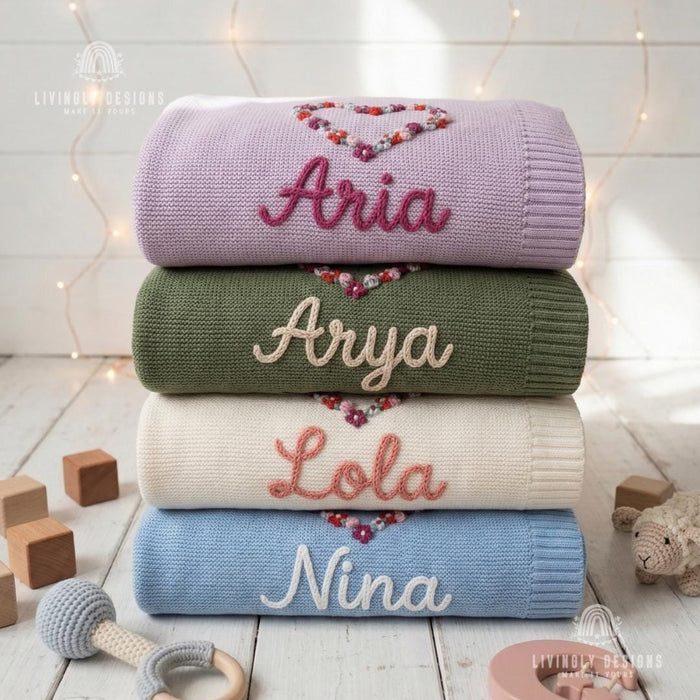Floral Heart Blanket Personalized: Custom Baby Gift Soft Cozy Keepsake