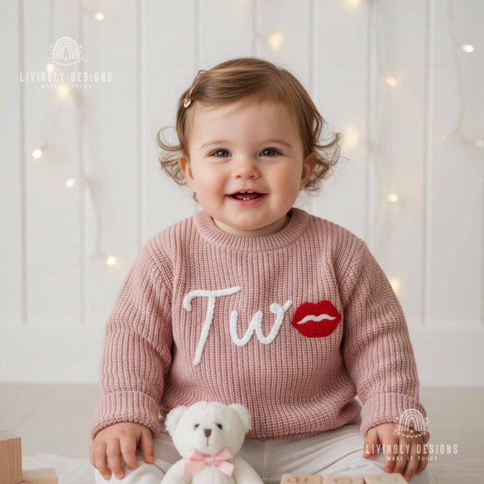 Personalized Knit Baby Sweater Lips Design