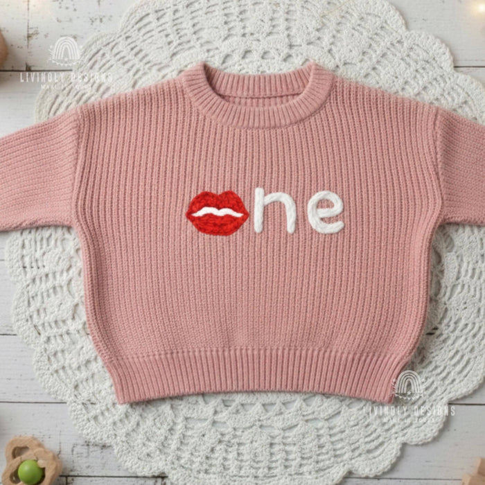 Personalized Knit Baby Sweater Lips Design