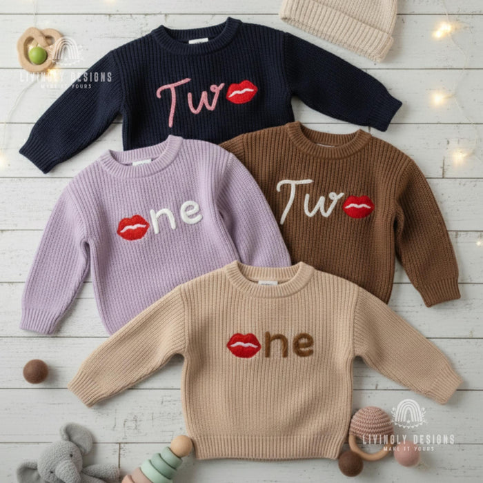 Personalized Knit Baby Sweater Lips Design