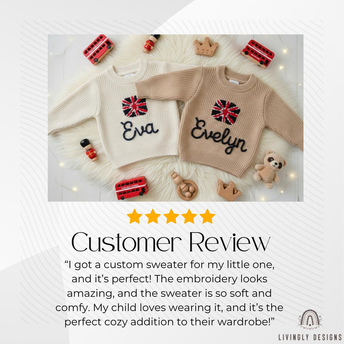Personalized Name United Kingdom Flag Knit Baby and Kids Sweater