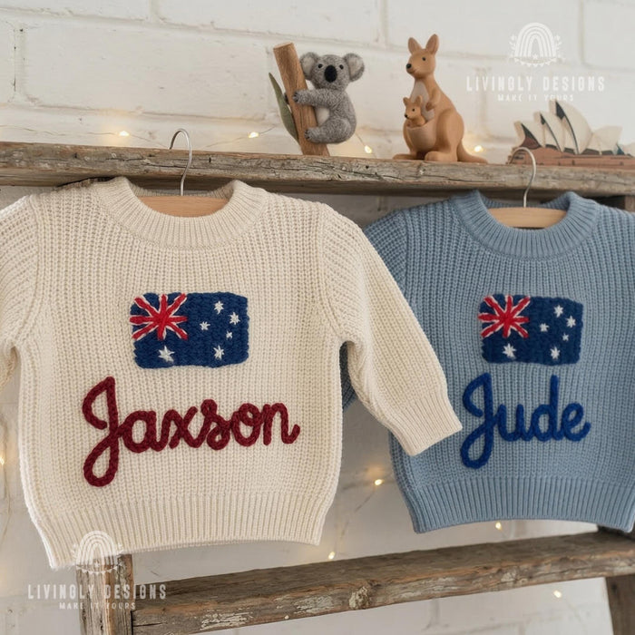 Personalized Name Australia Flag Knit Baby and Kids Sweater