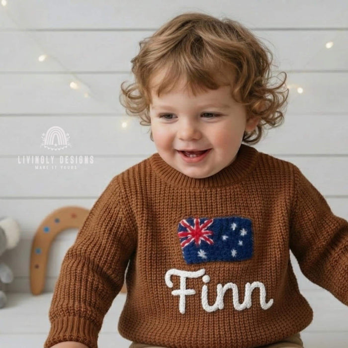 Personalized Name Australia Flag Knit Baby and Kids Sweater
