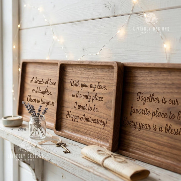 Personalized Engraved Wooden Tray, Couples Anniversary Wedding Keepsake, Romantic Gift