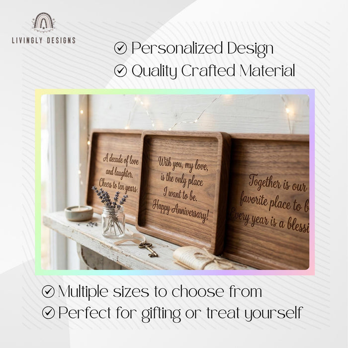 Personalized Engraved Wooden Tray, Couples Anniversary Wedding Keepsake, Romantic Gift