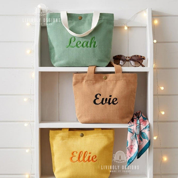 Personalized Tote Bag: Custom Name Corduroy Embroidered Handbag
