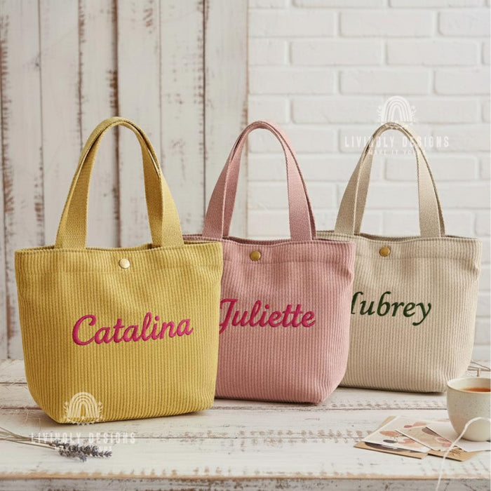 Personalized Tote Bag: Custom Name Corduroy Embroidered Handbag
