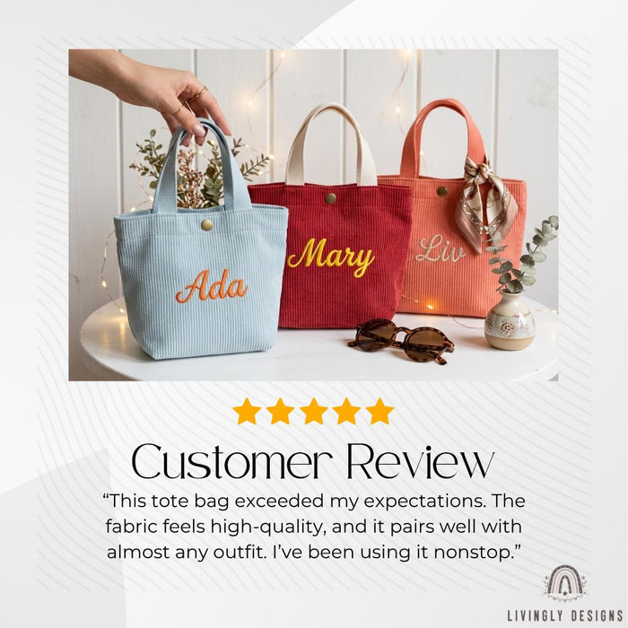 Personalized Tote Bag: Custom Name Corduroy Embroidered Handbag