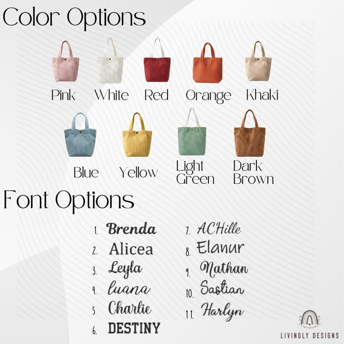 Personalized Tote Bag: Custom Name Corduroy Embroidered Handbag
