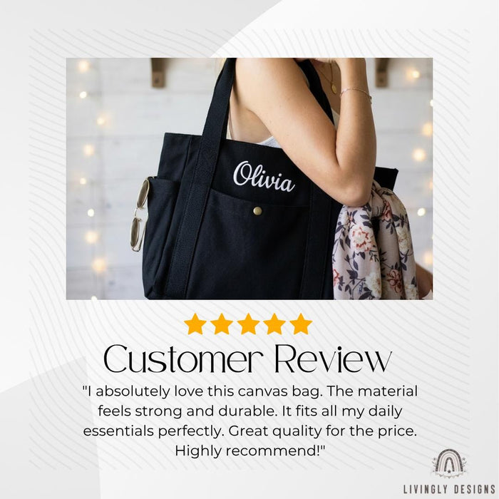 Personalized Work Tote Bag: Custom Embroidered Canvas Large Shoulder Bag
