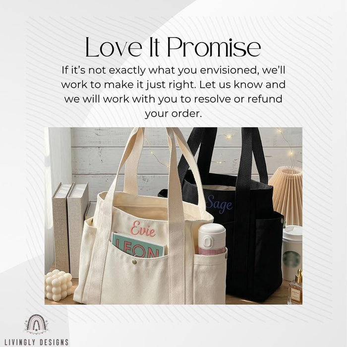 Personalized Work Tote Bag: Custom Embroidered Canvas Large Shoulder Bag