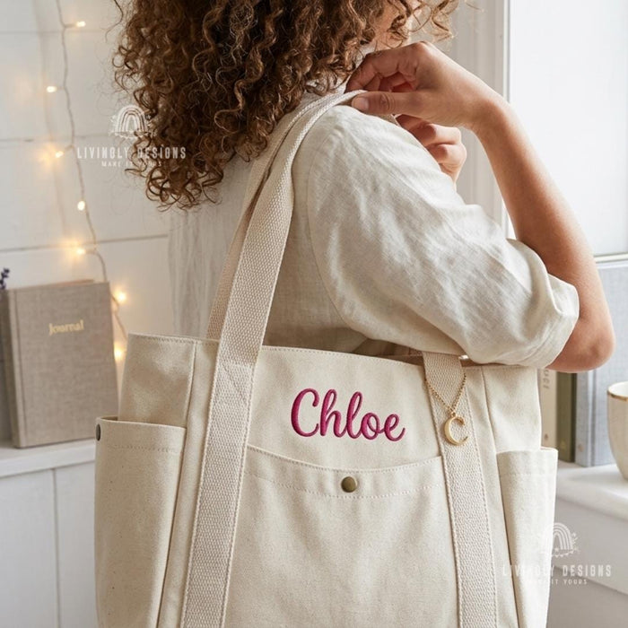 Personalized Work Tote Bag: Custom Embroidered Canvas Large Shoulder Bag