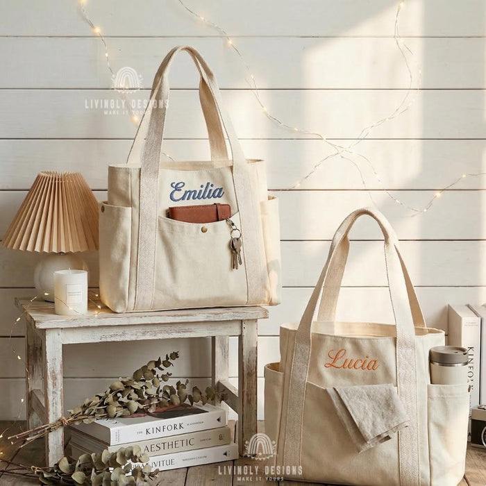 Personalized Work Tote Bag: Custom Embroidered Canvas Large Shoulder Bag